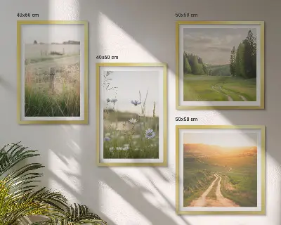 Set de cuadros modernos con paisajes de naturaleza y campos bajo el sol