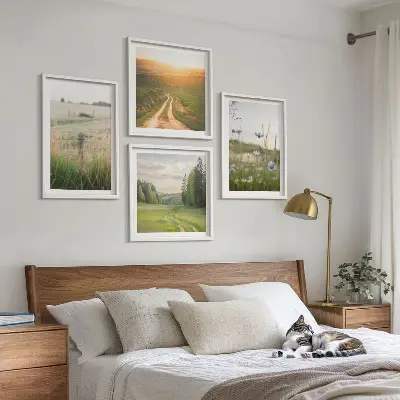 Set de cuadros modernos con paisajes de naturaleza y campos bajo el sol