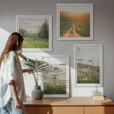 Set de cuadros modernos con paisajes de naturaleza y campos bajo el sol