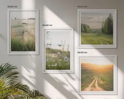 Set de cuadros modernos con paisajes de naturaleza y campos bajo el sol