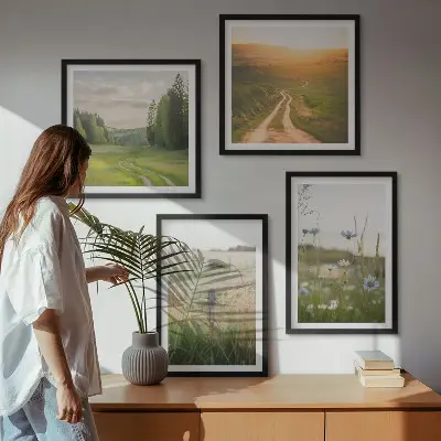 Set de cuadros modernos con paisajes de naturaleza y campos bajo el sol