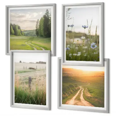 Set de cuadros modernos con paisajes de naturaleza y campos bajo el sol