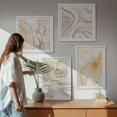 Set de 4 cuadros decorativos para salón con diseño de patrones abstractos sutiles