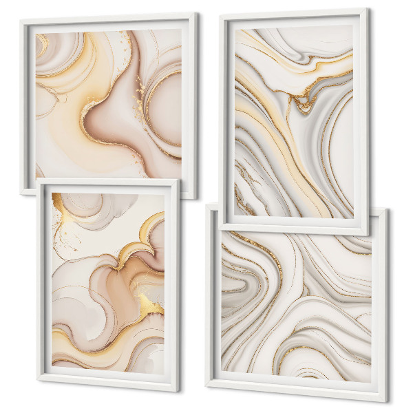 Set de 4 cuadros para salón motivos abstractos lineales