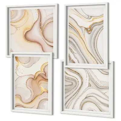Set de 4 cuadros para salón con motivos abstractos lineales