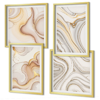 Set de 4 cuadros para salón motivos abstractos lineales