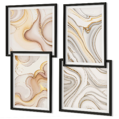 Set de 4 cuadros para salón motivos abstractos lineales