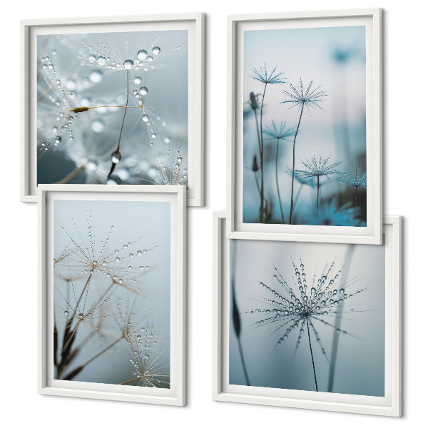 Set de 4 cuadros para salón Gotas de agua de diente de león