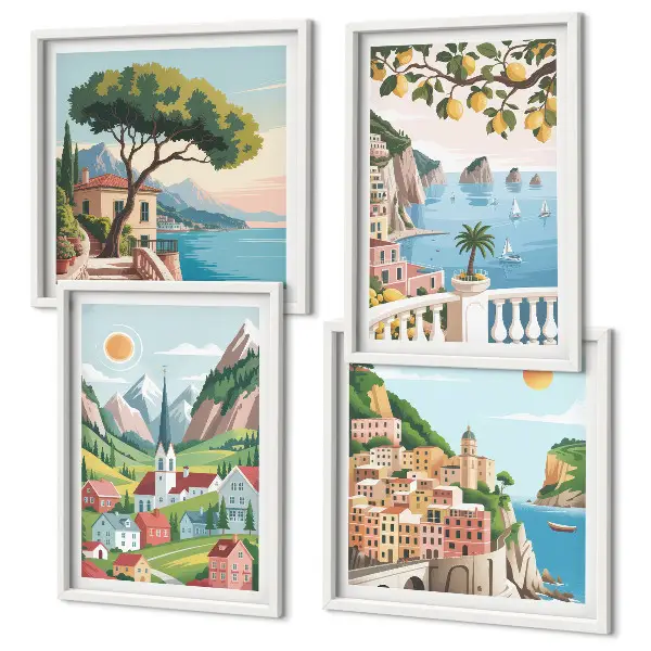 Galería de pared paisajes marinos y frutas cítricas