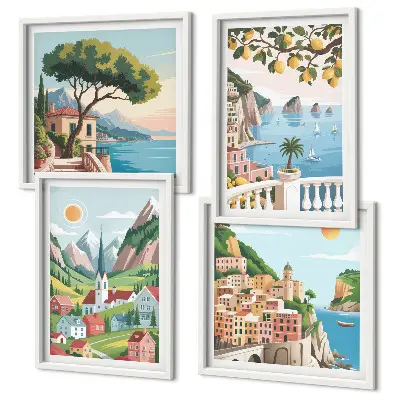 Galería de pared paisajes marinos y frutas cítricas