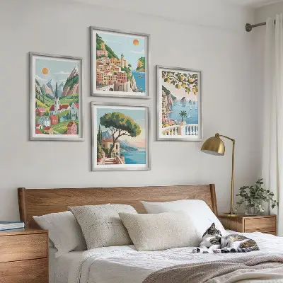 Galería de pared paisajes marinos y frutas cítricas