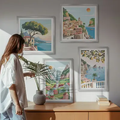 Galería de pared paisajes marinos y frutas cítricas