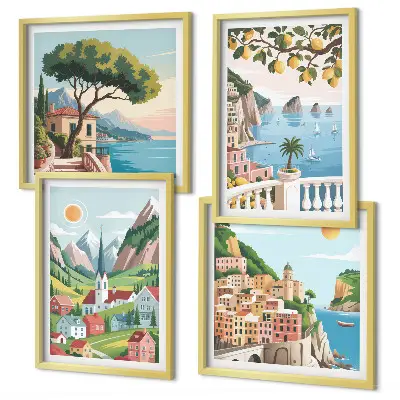 Galería de pared paisajes marinos y frutas cítricas