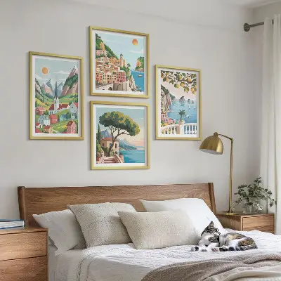 Galería de pared paisajes marinos y frutas cítricas