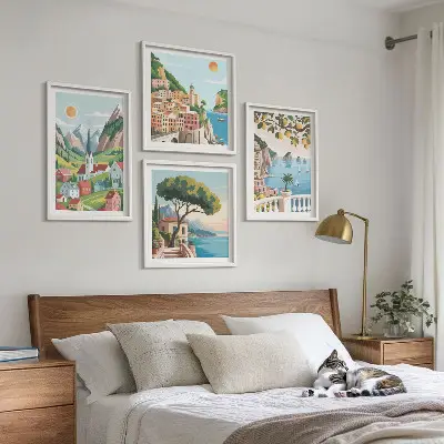 Galería de pared paisajes marinos y frutas cítricas