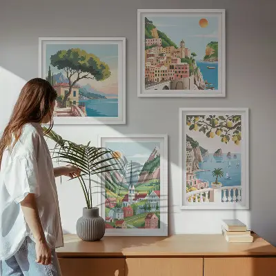 Galería de pared paisajes marinos y frutas cítricas
