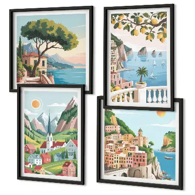 Galería de pared paisajes marinos y frutas cítricas