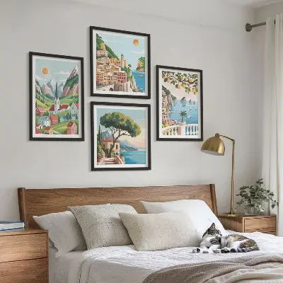 Galería de pared paisajes marinos y frutas cítricas