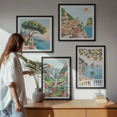 Galería de pared paisajes marinos y frutas cítricas