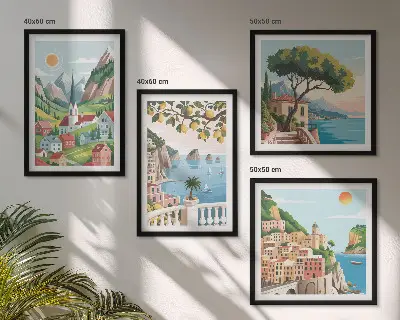 Galería de pared paisajes marinos y frutas cítricas