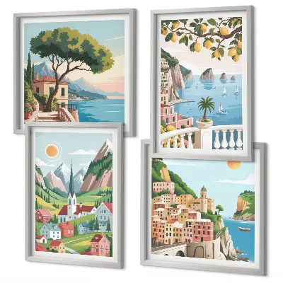 Galería de pared paisajes marinos y frutas cítricas
