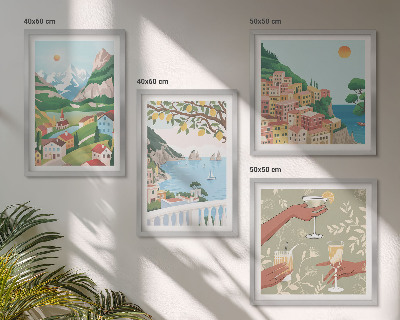 Set de cuadros modernos para salón Casas de colores pastel junto al mar
