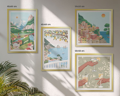 Set de cuadros modernos para salón Casas de colores pastel junto al mar