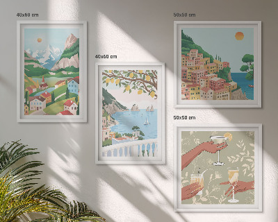 Set de cuadros modernos para salón Casas de colores pastel junto al mar