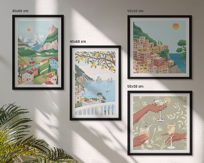Set de cuadros modernos para salón Casas de colores pastel junto al mar