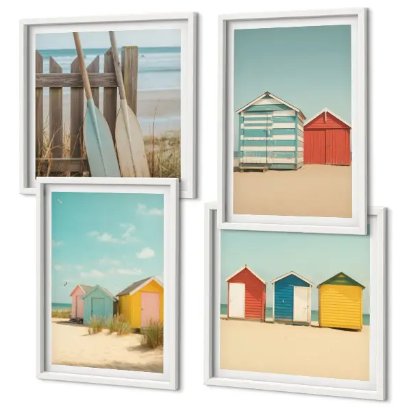 Galería de pared de casas coloridas en la playa con sol