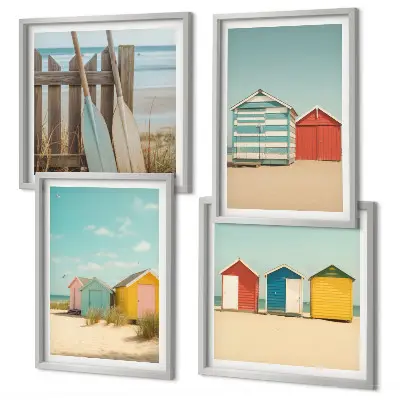 Galería de pared de casas coloridas en la playa con sol