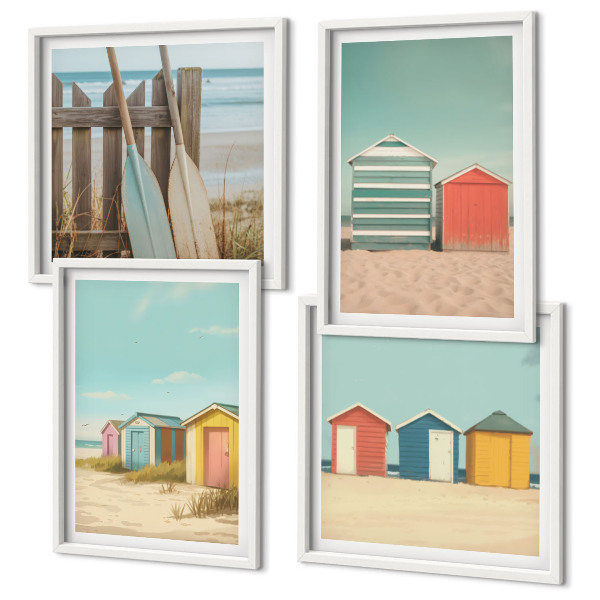 Set de cuadros modernos para salón coloridas casas de playa