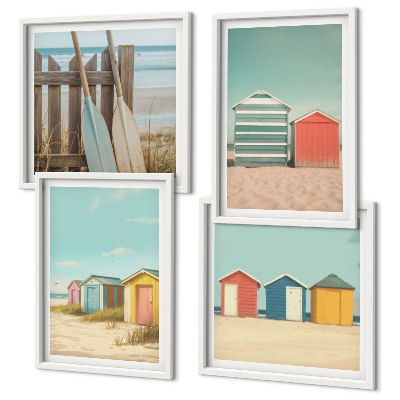 Set de cuadros modernos para salón coloridas casas de playa