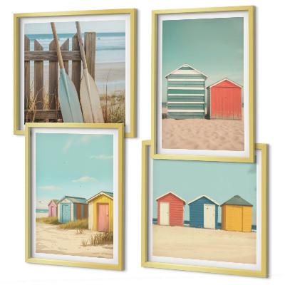 Set de cuadros modernos para salón coloridas casas de playa