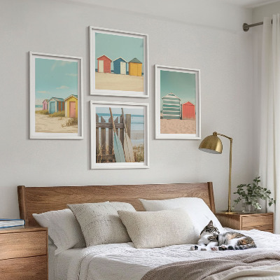 Set de cuadros modernos para salón coloridas casas de playa