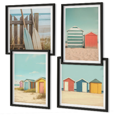 Set de cuadros modernos para salón coloridas casas de playa