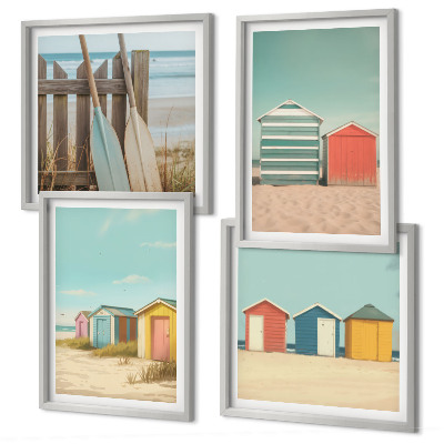 Set de cuadros modernos para salón coloridas casas de playa