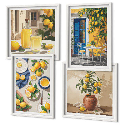 Set de 4 cuadros para salón Jardín de limones con bebidas