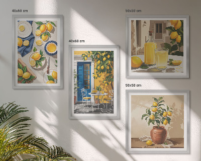 Set de 4 cuadros para salón Jardín de limones con bebidas