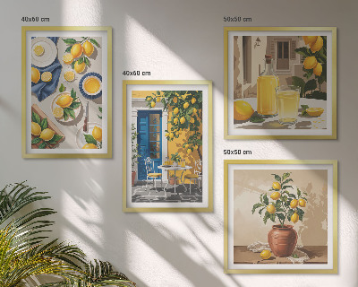 Set de 4 cuadros para salón Jardín de limones con bebidas