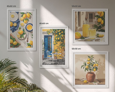Set de 4 cuadros para salón Jardín de limones con bebidas