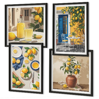 Set de 4 cuadros para salón Jardín de limones con bebidas