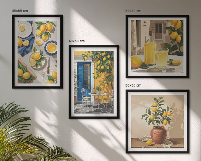 Set de 4 cuadros para salón Jardín de limones con bebidas