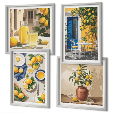 Set de 4 cuadros para salón Jardín de limones con bebidas