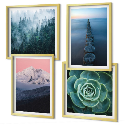 Set de cuadros modernos para salón Montañas, cielo rosa, agua, suculenta