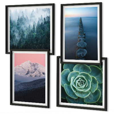 Set de cuadros modernos para salón Montañas, cielo rosa, agua, suculenta