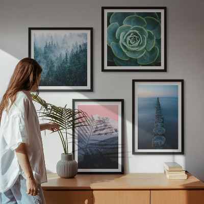 Set de cuadros modernos para salón Montañas, cielo rosa, agua, suculenta