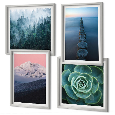 Set de cuadros modernos para salón Montañas, cielo rosa, agua, suculenta