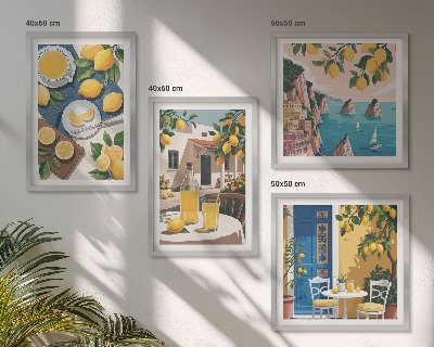 Set de 4 cuadros para salón Limonada al sol en el patio