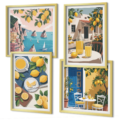 Set de 4 cuadros para salón Limonada al sol en el patio